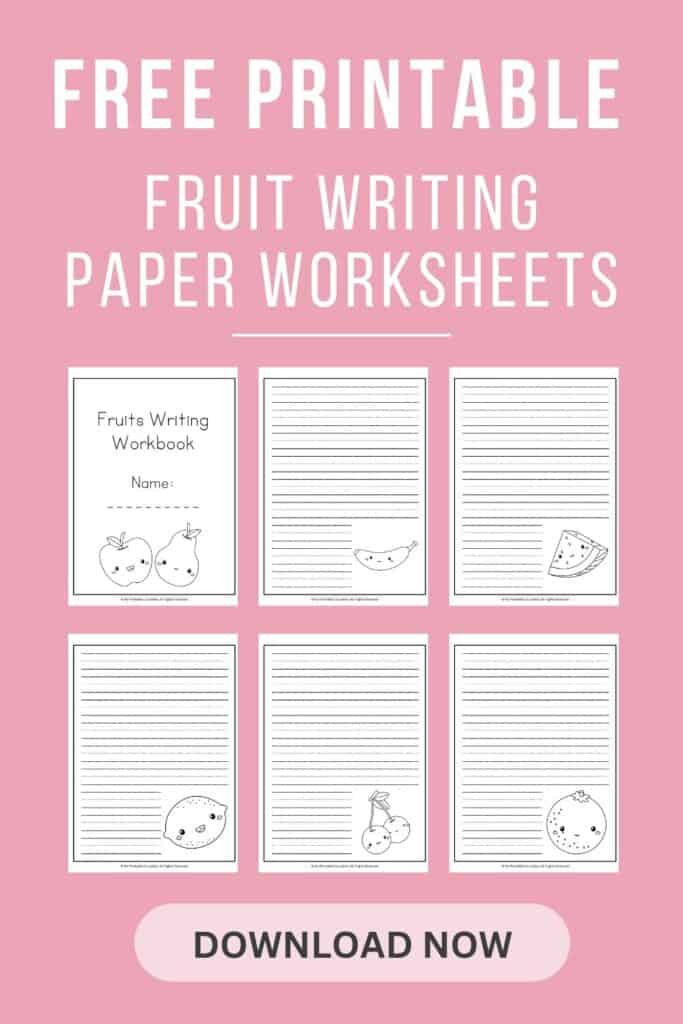 FREE Printable Lined Paper Writing Worksheets - Fruit