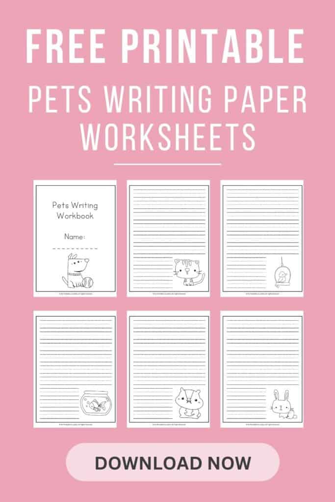 FREE Printable Lined Paper Writing Worksheets - Pets
