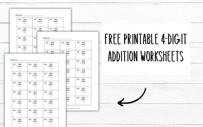 FREE Printable 4-Digit Addition Worksheets