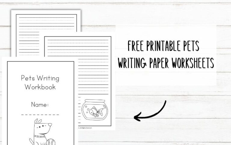 FREE Printable Lined Paper Writing Worksheets - Pets