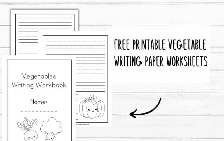 FREE Printable Lined Paper Writing Worksheets - Vegetables